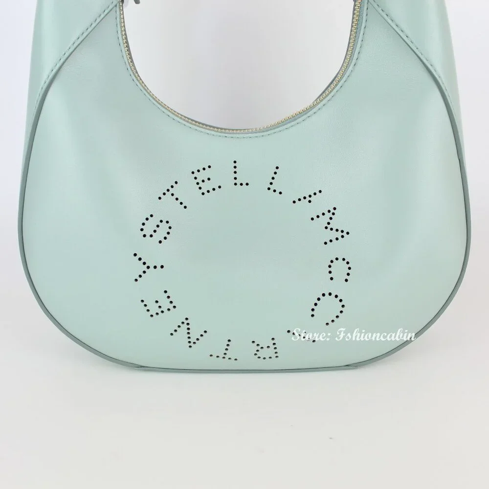 NEW STELLA MCCARTNEY Hobo Bag, Logo, Vegan Leather, Mint Green Shoulder Bag
